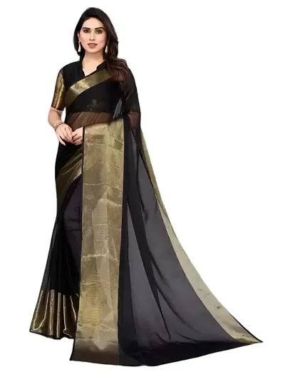 Tattou ARCHI FASHION Women's chiffon Solid Saree with Unstitched Blouse Piece