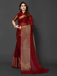 ARCHI FASHION Women's chiffon Solid Saree with Unstitched Blouse Piece (Maroon)-thumb3