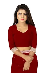 Tattou ARCHI FASHION Women's Pure Georgette Moti Work Saree with Unstitched Blouse Piece (MAROON-thumb3