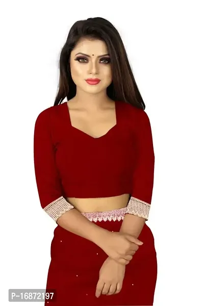 Tattou ARCHI FASHION Women's Pure Georgette Moti Work Saree with Unstitched Blouse Piece (MAROON-thumb4