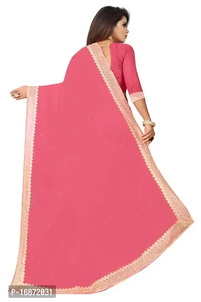 Tattou ARCHI FASHION Women's Pure Georgette Moti Work Saree with Unstitched Blouse Piece (GAJARI-thumb2