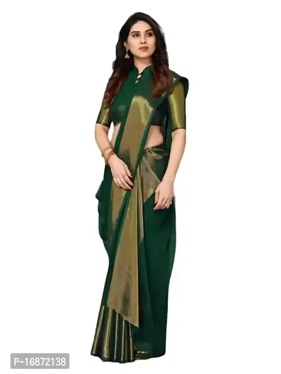 Tattou ARCHI FASHION Women's chiffon Solid Saree with Unstitched Blouse Piece (Green)