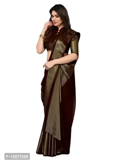 Tattou ARCHI FASHION Women's chiffon Solid Saree with Unstitched Blouse Piece (Brown)