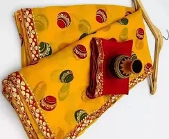 Tattou ARCHI FASHION Women's Pure Georgette Block Prints Saree with Unstitched Blouse Piece (Yellow)-thumb2