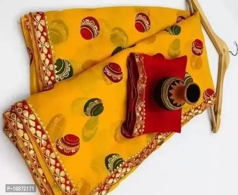 Tattou ARCHI FASHION Women's Pure Georgette Block Prints Saree with Unstitched Blouse Piece (Yellow)-thumb3