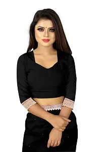 Tattou ARCHI FASHION Women's Pure Georgette Moti Work Saree with Unstitched Blouse Piece (Black-thumb4