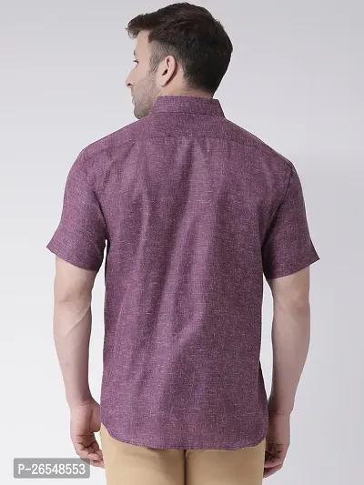 Elegant Purple Linen Solid Short Sleeves Regular Fit Casual Shirt For Men-thumb3