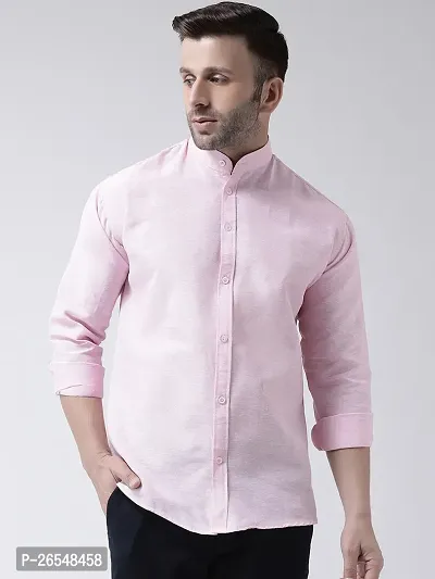 Elegant Pink Cotton Solid Long Sleeves Regular Fit Casual Shirt For Men