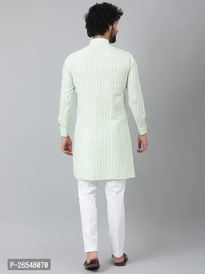 Reliable Green Cotton Striped Kurtas For Men-thumb3