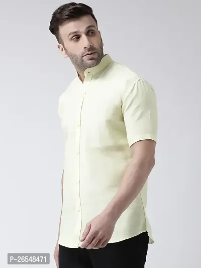 Elegant Yellow Cotton Solid Short Sleeves Regular Fit Casual Shirt For Men-thumb2