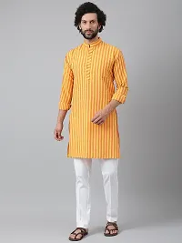 Reliable Yellow Cotton Striped Kurtas For Men-thumb3