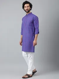 Reliable Purple Cotton Striped Kurta Set For Men-thumb1