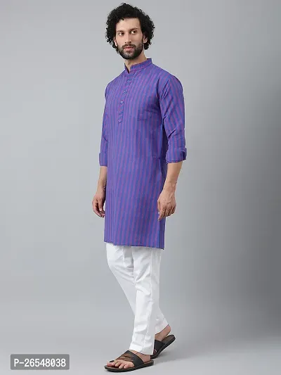 Reliable Purple Cotton Striped Kurta Set For Men-thumb2