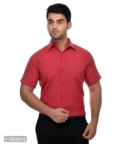 Elegant Red Cotton Solid Short Sleeves Regular Fit Casual Shirt For Men
