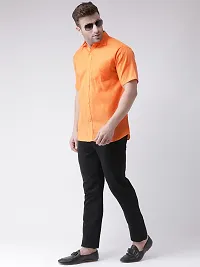 Elegant Orange Linen Solid Short Sleeves Regular Fit Casual Shirt For Men-thumb3