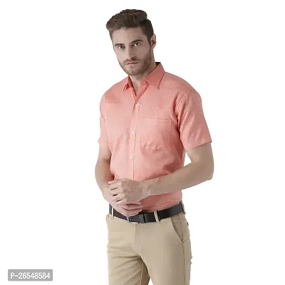 Elegant Orange Cotton Solid Short Sleeves Regular Fit Casual Shirt For Men-thumb2