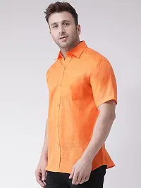 Elegant Orange Linen Solid Short Sleeves Regular Fit Casual Shirt For Men-thumb1