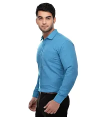 Elegant Blue Cotton Solid Long Sleeves Regular Fit Casual Shirt For Men-thumb1