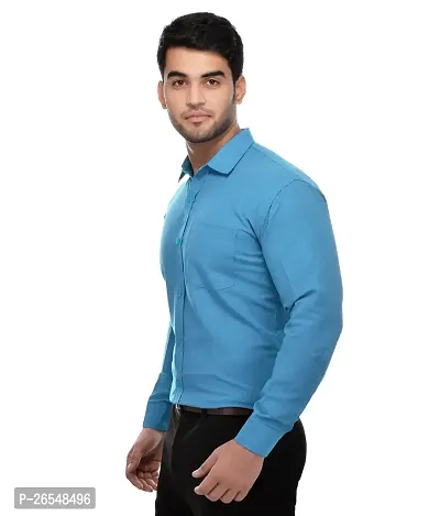 Elegant Blue Cotton Solid Long Sleeves Regular Fit Casual Shirt For Men-thumb2