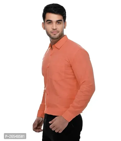 Elegant Orange Cotton Solid Long Sleeves Regular Fit Casual Shirt For Men-thumb2