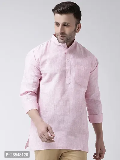 Reliable Pink Cotton Solid Kurtas For Men