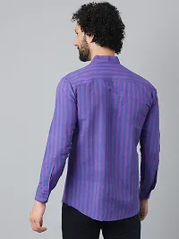 Elegant Blue Cotton Striped Long Sleeves Regular Fit Casual Shirt For Men-thumb2