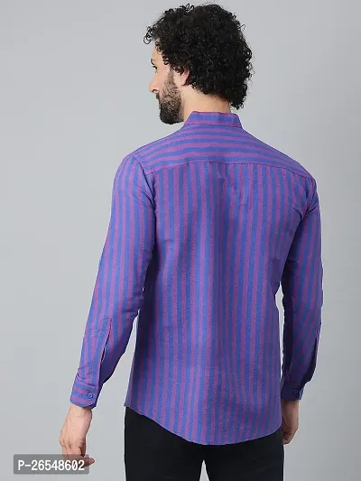 Elegant Blue Cotton Striped Long Sleeves Regular Fit Casual Shirt For Men-thumb3