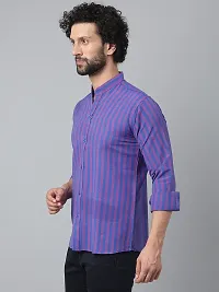 Elegant Blue Cotton Striped Long Sleeves Regular Fit Casual Shirt For Men-thumb1