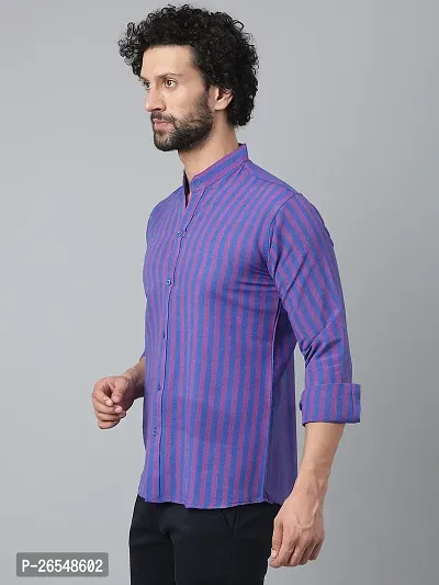 Elegant Blue Cotton Striped Long Sleeves Regular Fit Casual Shirt For Men-thumb2