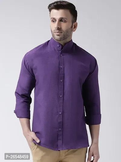 Elegant Purple Cotton Solid Long Sleeves Regular Fit Casual Shirt For Men