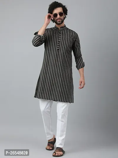 Reliable Black Cotton Striped Kurtas For Men-thumb0