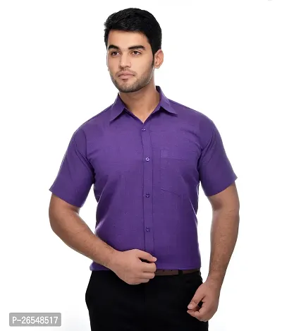 Elegant Purple Cotton Solid Short Sleeves Regular Fit Casual Shirt For Men-thumb0