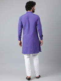 Reliable Purple Cotton Striped Kurta Set For Men-thumb2