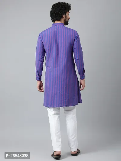 Reliable Purple Cotton Striped Kurta Set For Men-thumb3