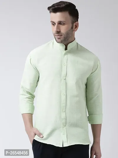 Elegant Green Cotton Solid Long Sleeves Regular Fit Casual Shirt For Men