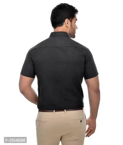Elegant Black Cotton Solid Short Sleeves Regular Fit Casual Shirt For Men-thumb4