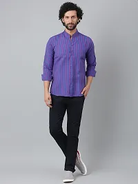 Elegant Blue Cotton Striped Long Sleeves Regular Fit Casual Shirt For Men-thumb3