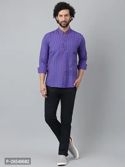 Elegant Blue Cotton Striped Long Sleeves Regular Fit Casual Shirt For Men-thumb4
