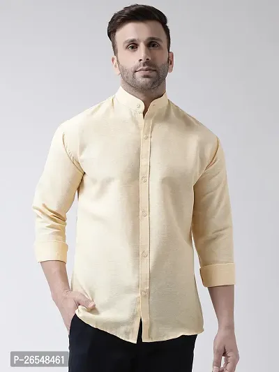 Elegant Beige Cotton Solid Long Sleeves Regular Fit Casual Shirt For Men