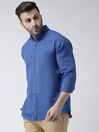 Elegant Navy Blue Cotton Solid Long Sleeves Regular Fit Casual Shirt For Men-thumb1