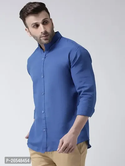 Elegant Navy Blue Cotton Solid Long Sleeves Regular Fit Casual Shirt For Men-thumb2