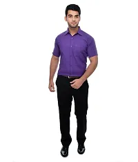 Elegant Purple Cotton Solid Short Sleeves Regular Fit Casual Shirt For Men-thumb2