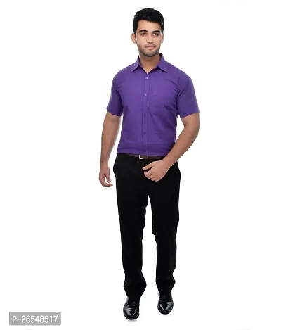 Elegant Purple Cotton Solid Short Sleeves Regular Fit Casual Shirt For Men-thumb3