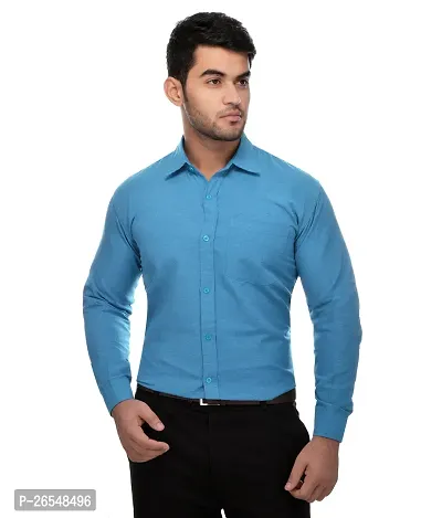 Elegant Blue Cotton Solid Long Sleeves Regular Fit Casual Shirt For Men-thumb0