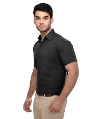 Elegant Black Cotton Solid Short Sleeves Regular Fit Casual Shirt For Men-thumb1