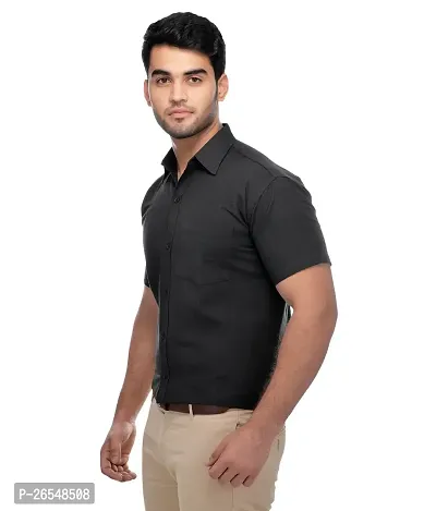 Elegant Black Cotton Solid Short Sleeves Regular Fit Casual Shirt For Men-thumb2