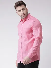 Elegant Pink Linen Solid Long Sleeves Regular Fit Casual Shirt For Men-thumb1