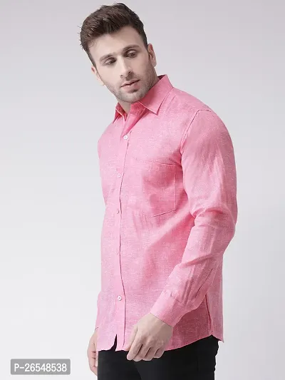 Elegant Pink Linen Solid Long Sleeves Regular Fit Casual Shirt For Men-thumb2