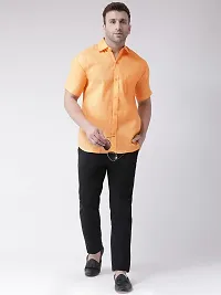 Elegant Orange Linen Solid Short Sleeves Regular Fit Casual Shirt For Men-thumb3