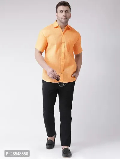 Elegant Orange Linen Solid Short Sleeves Regular Fit Casual Shirt For Men-thumb4